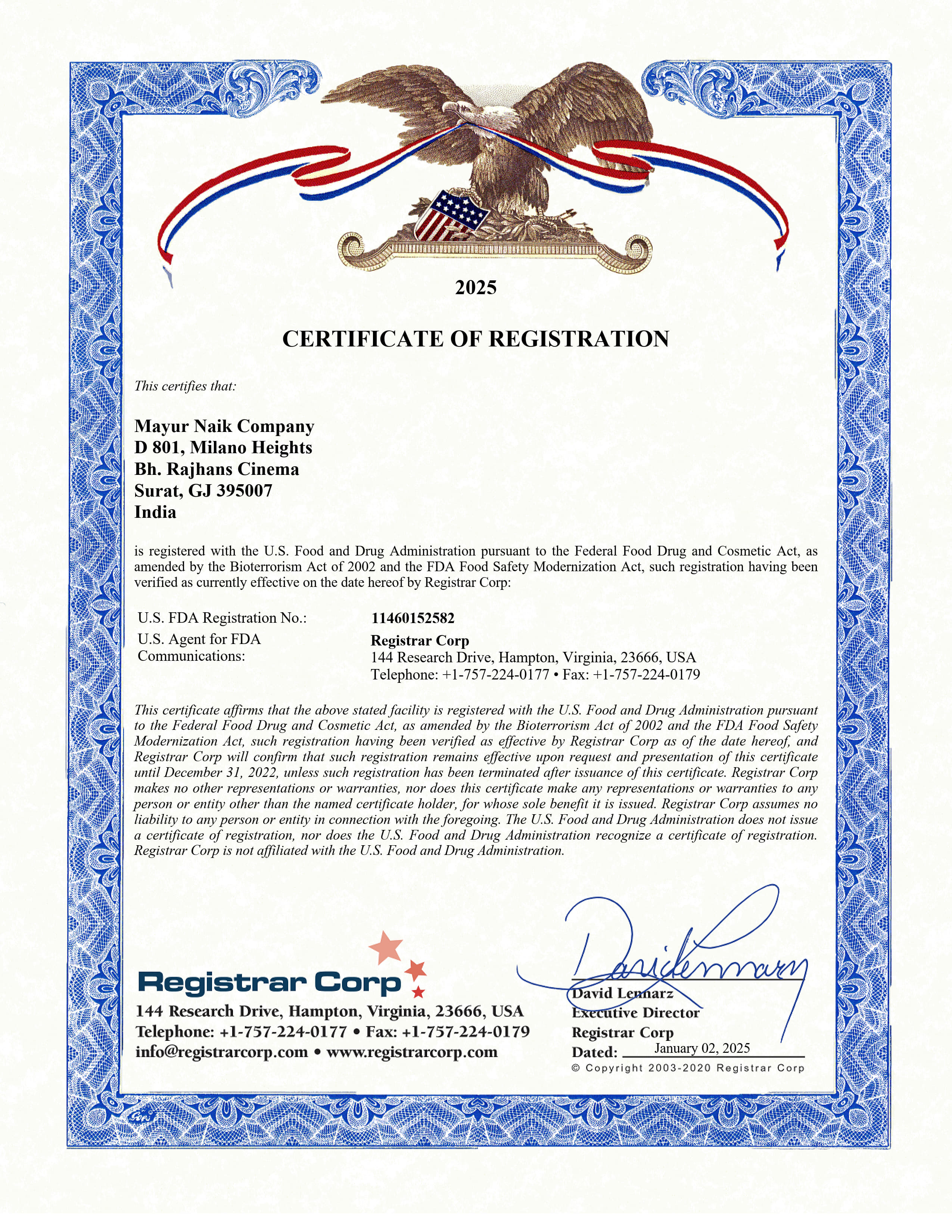 FDA 2024-F Certificate